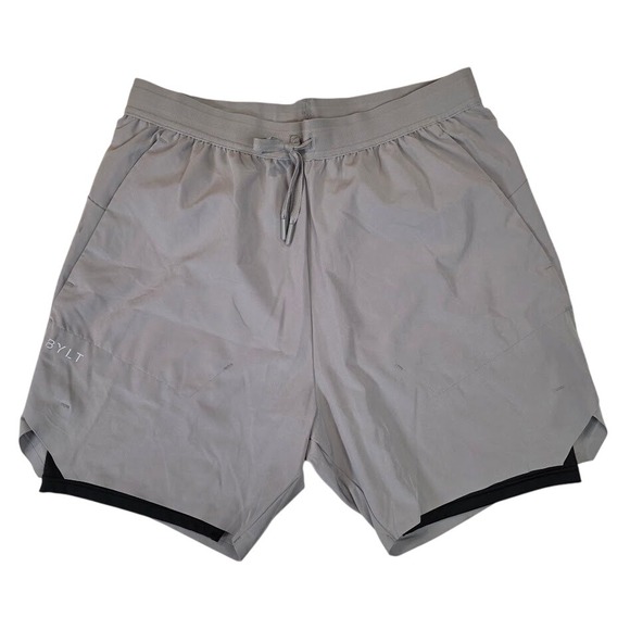 BYLT Premium Basics Other - BYLT Men's Medium Swift 2-in-1 Workout Shorts Gray Black Compression Liner KPO12